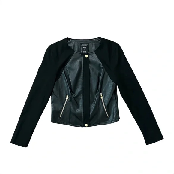 Guess Black Faux Leather Waist-Length Jacket Size Medium - Picture 8 of 12